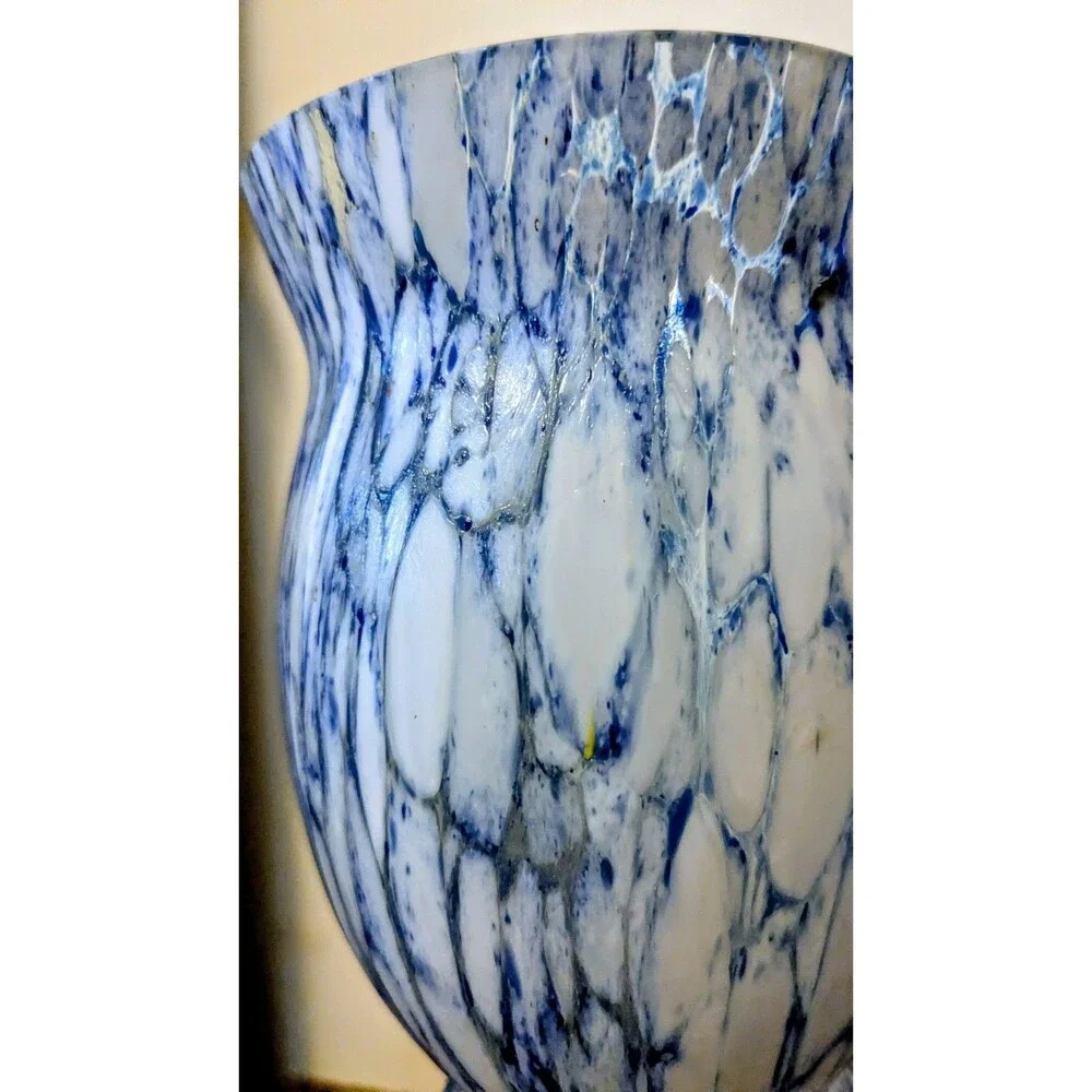 Franz Tomschick Czech Bohemian Art Deco Spatter Glass Vase Blue White 8.25